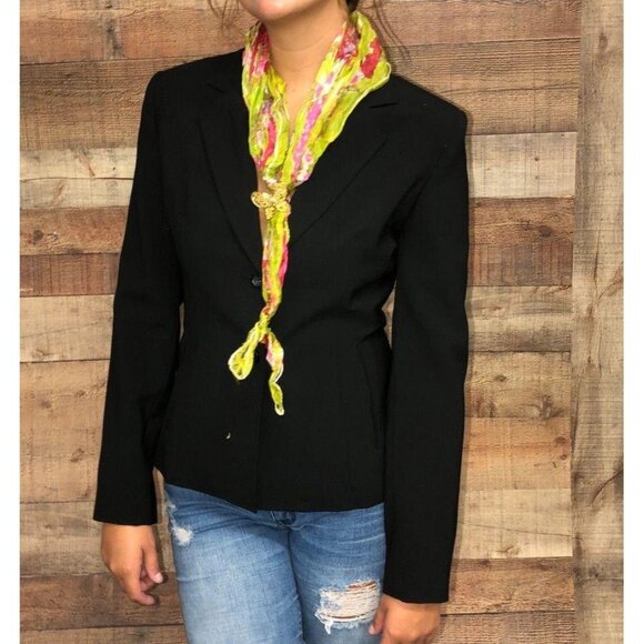 Vintage Green & Pink Flowered Scarf w/Butterfly Pin - Picture 2 of 9